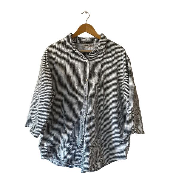 Vintage Bedford Fair Lifestyles Blue Seersucker Button Down Top Size XL - Picture 1 of 5